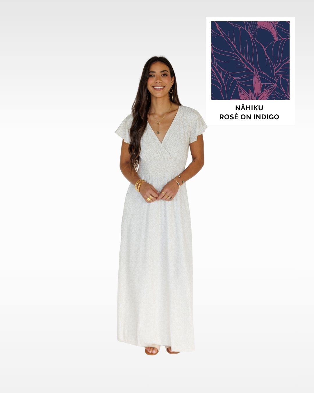 Nāhiku / Moana Maxi Dress / Rosé on Indigo KEANI APPAREL