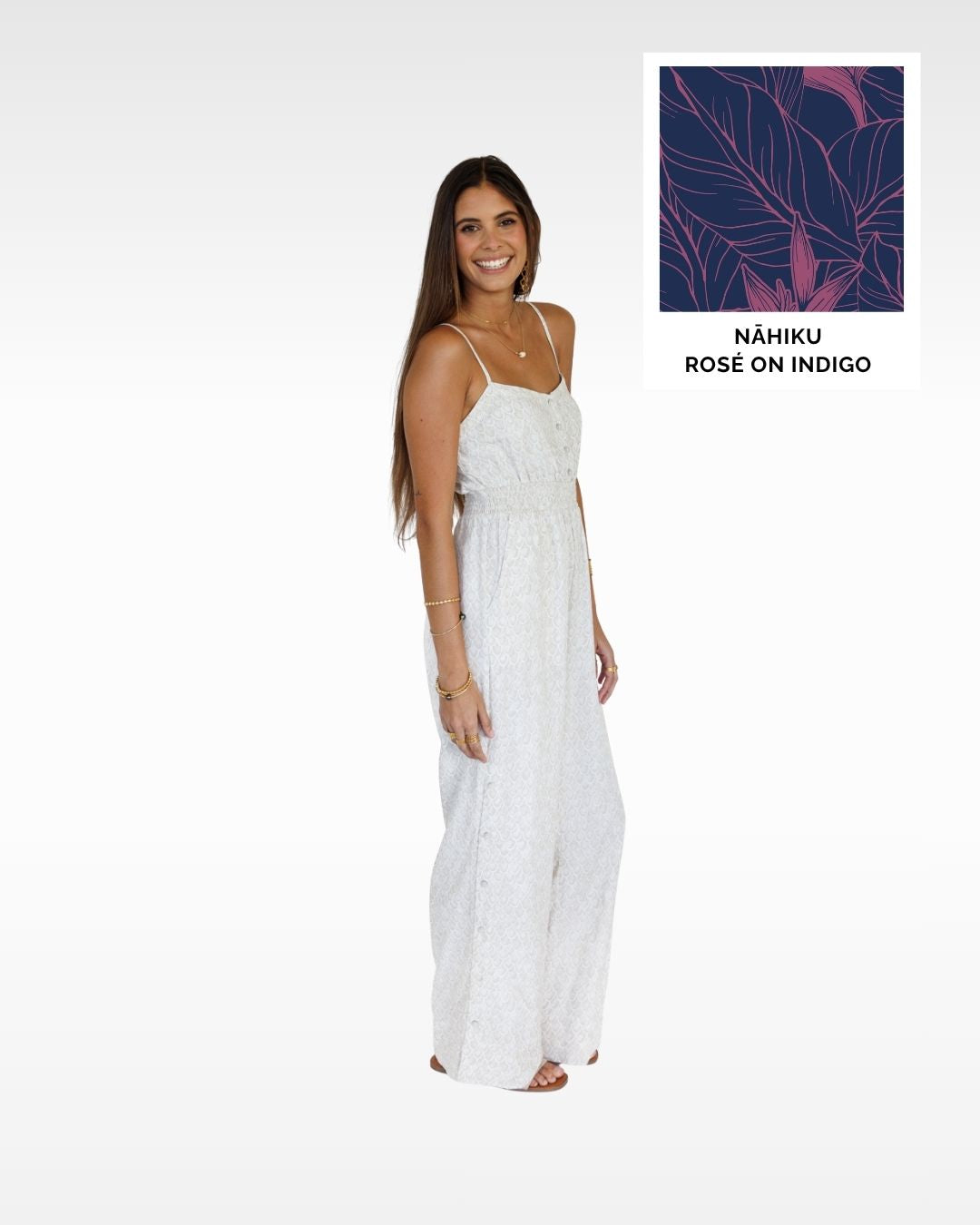 Nāhiku / Lahaina Jumpsuit / Rosé on Indigo / Extra Long KEANI APPAREL
