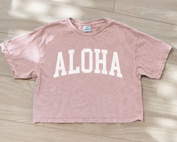 ALOHA Cropped Mineral Graphic Top / Soft Pink OAT COLLECTIVE