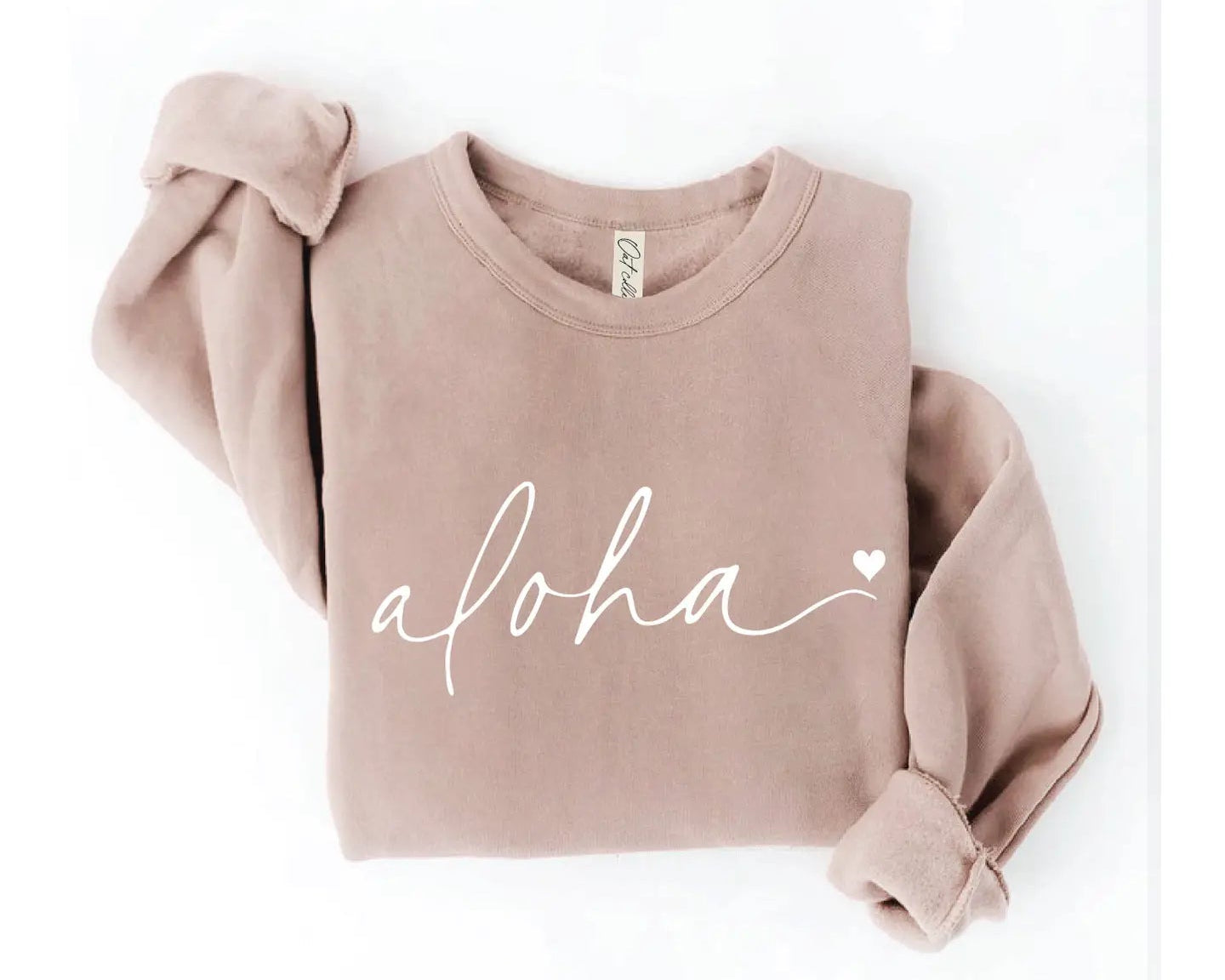 ALOHA Heart Graphic Sweatshirt / Tan OAT COLLECTIVE