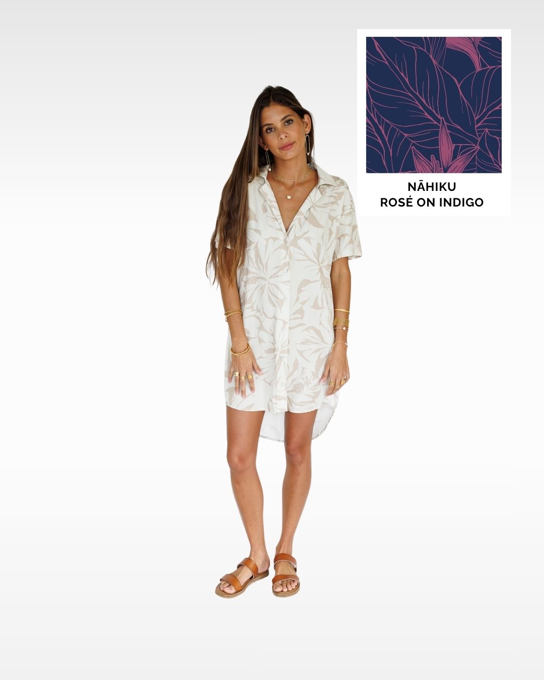 Nāhiku / Paia Shirt Dress / Rosé on Indigo KEANI APPAREL