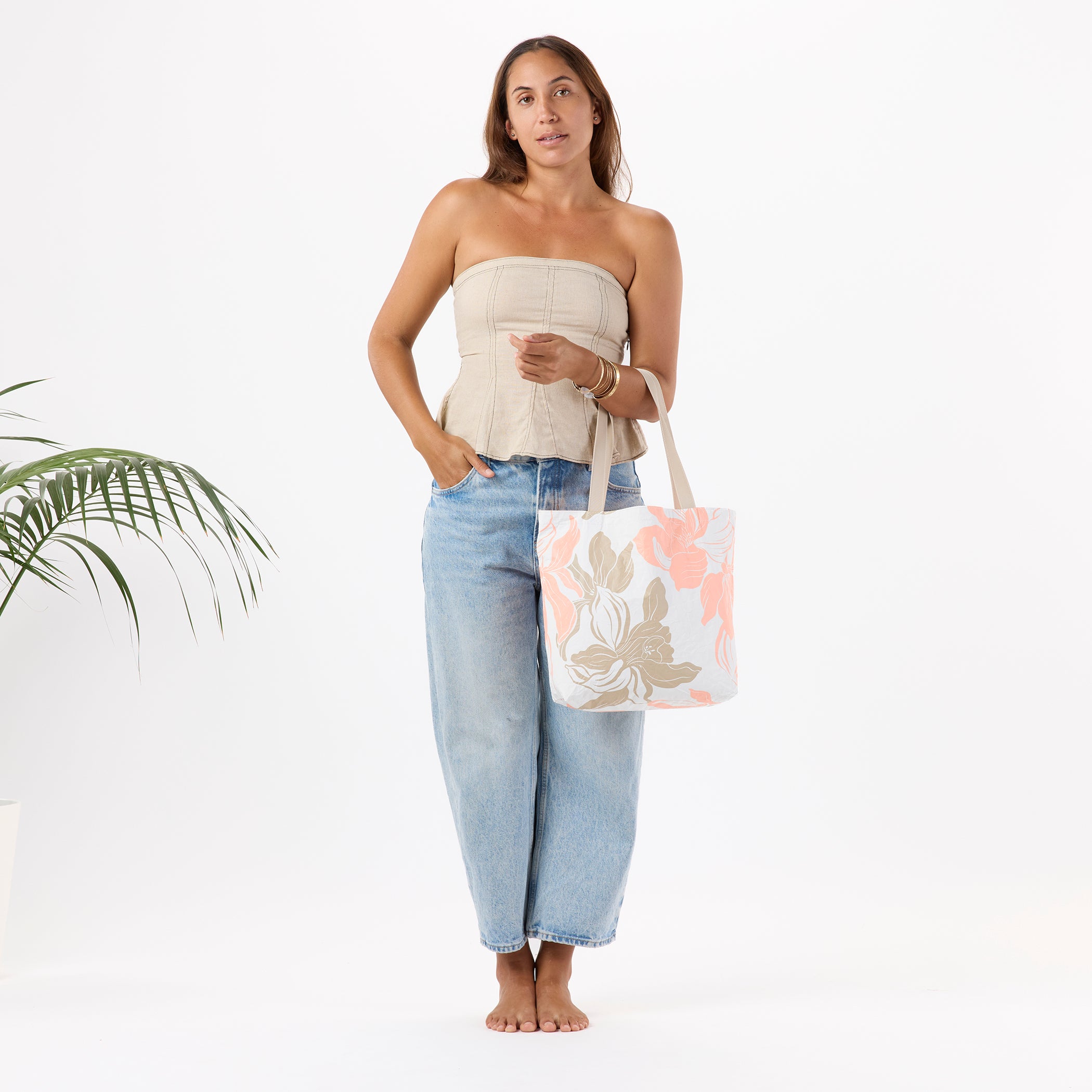 Plumeria Lei Reversible Tote / Peachy