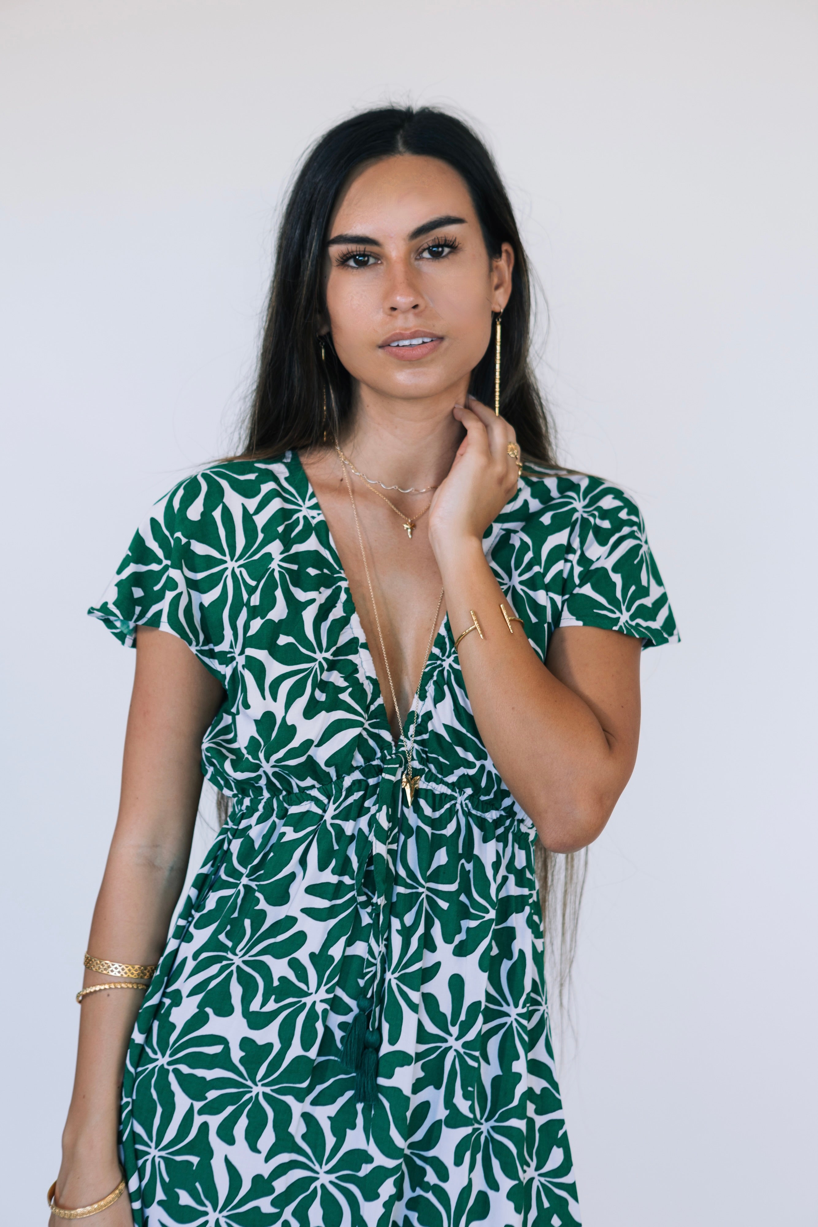 Leilani Dress Dusty Green Patterned