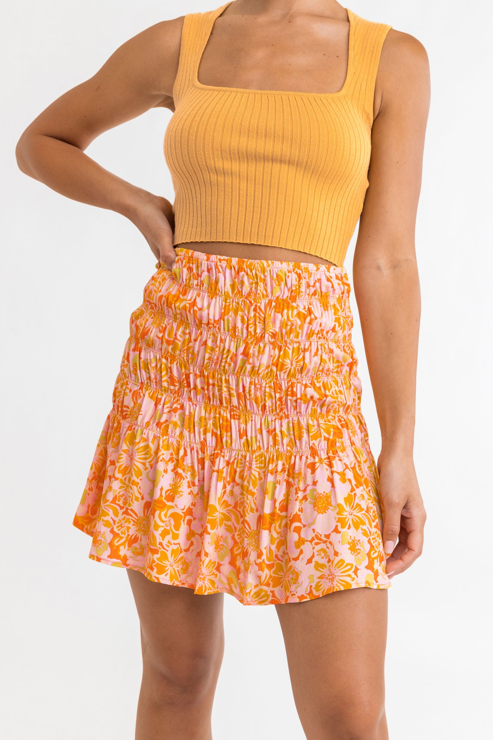 Evangeline Floral Mini Skirt / Mandarin