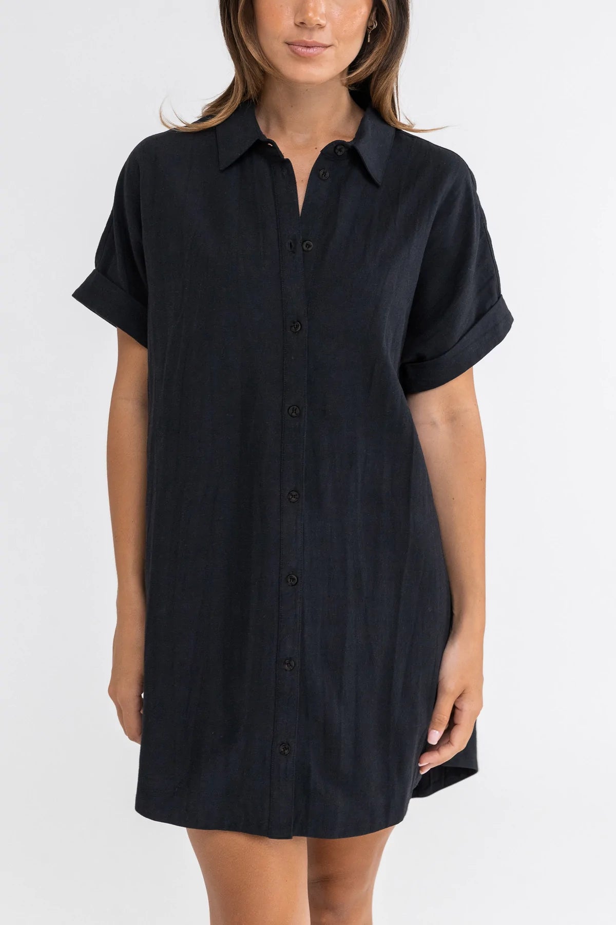Classic Linen Shirt Dress / Black