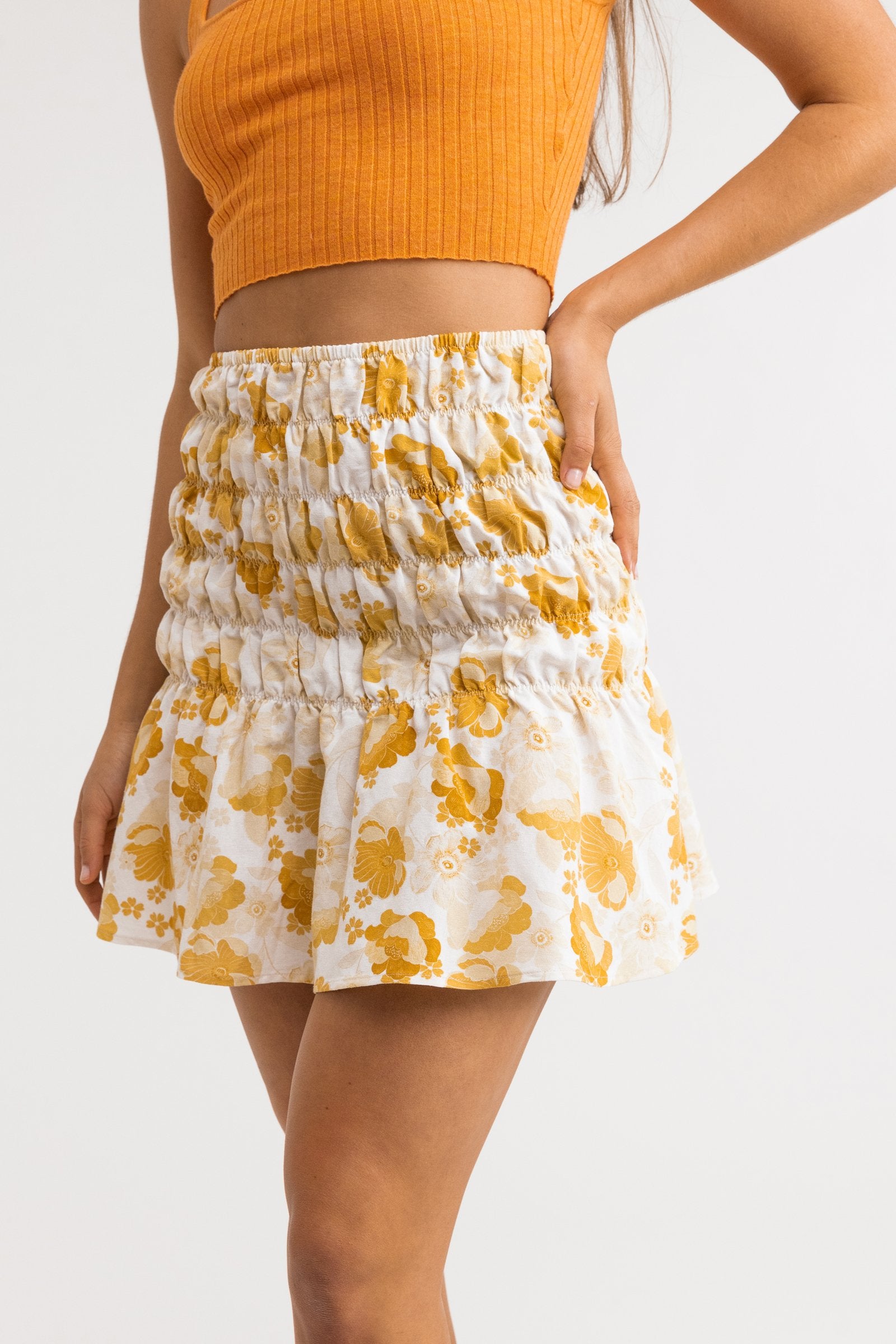 Harmony Floral Mini Skirt / Honey