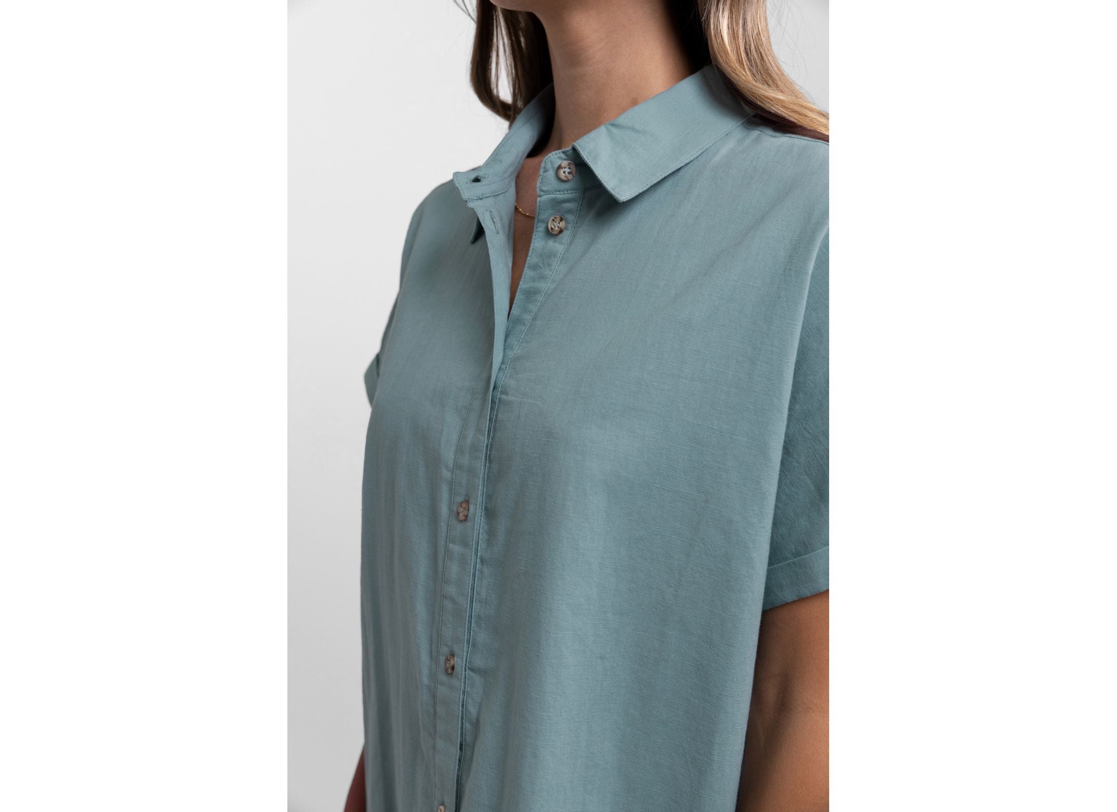 Classic Linen Shirt Dress / Eucalyptus
