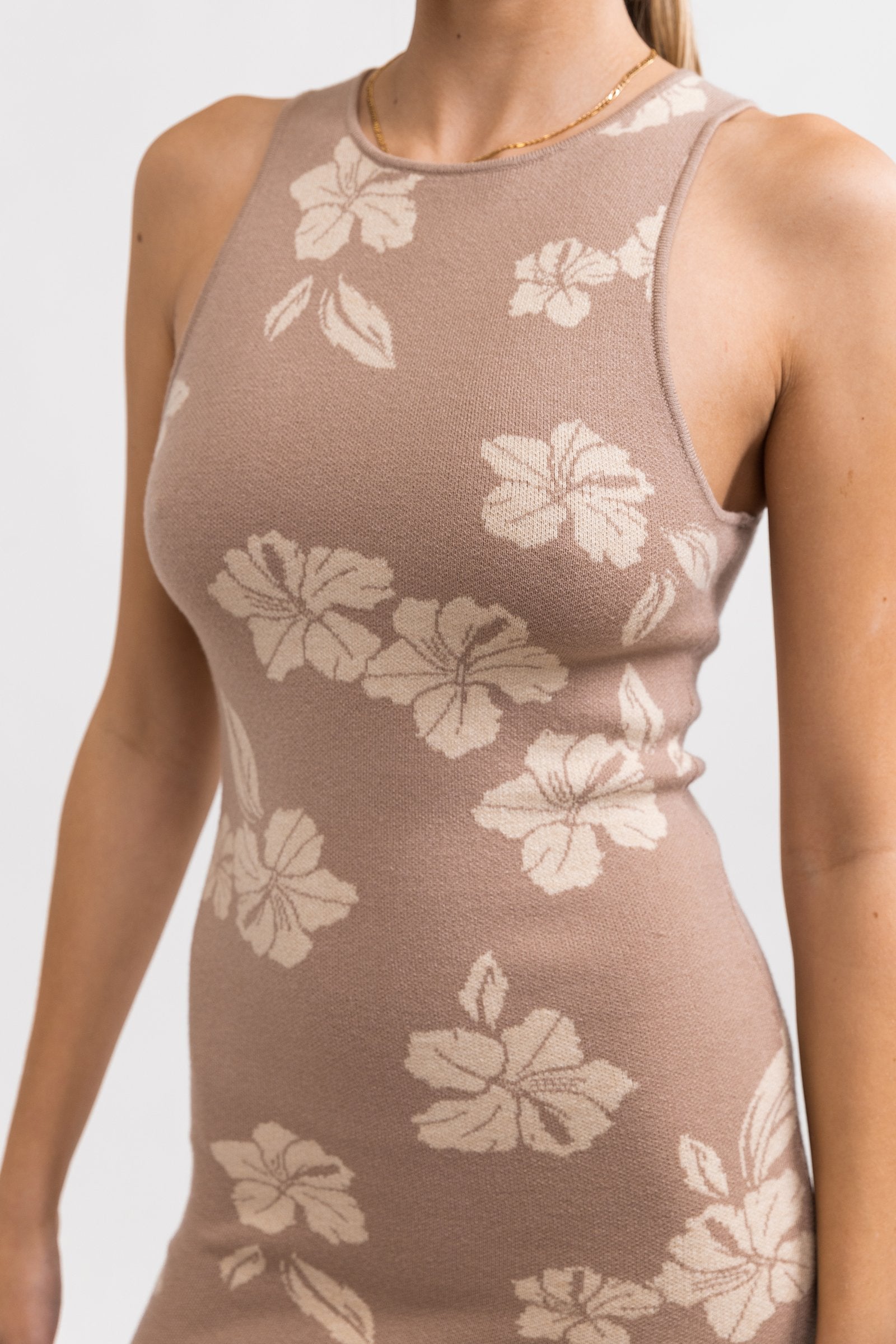 Hibiscus Knit Mini Dress / Taupe