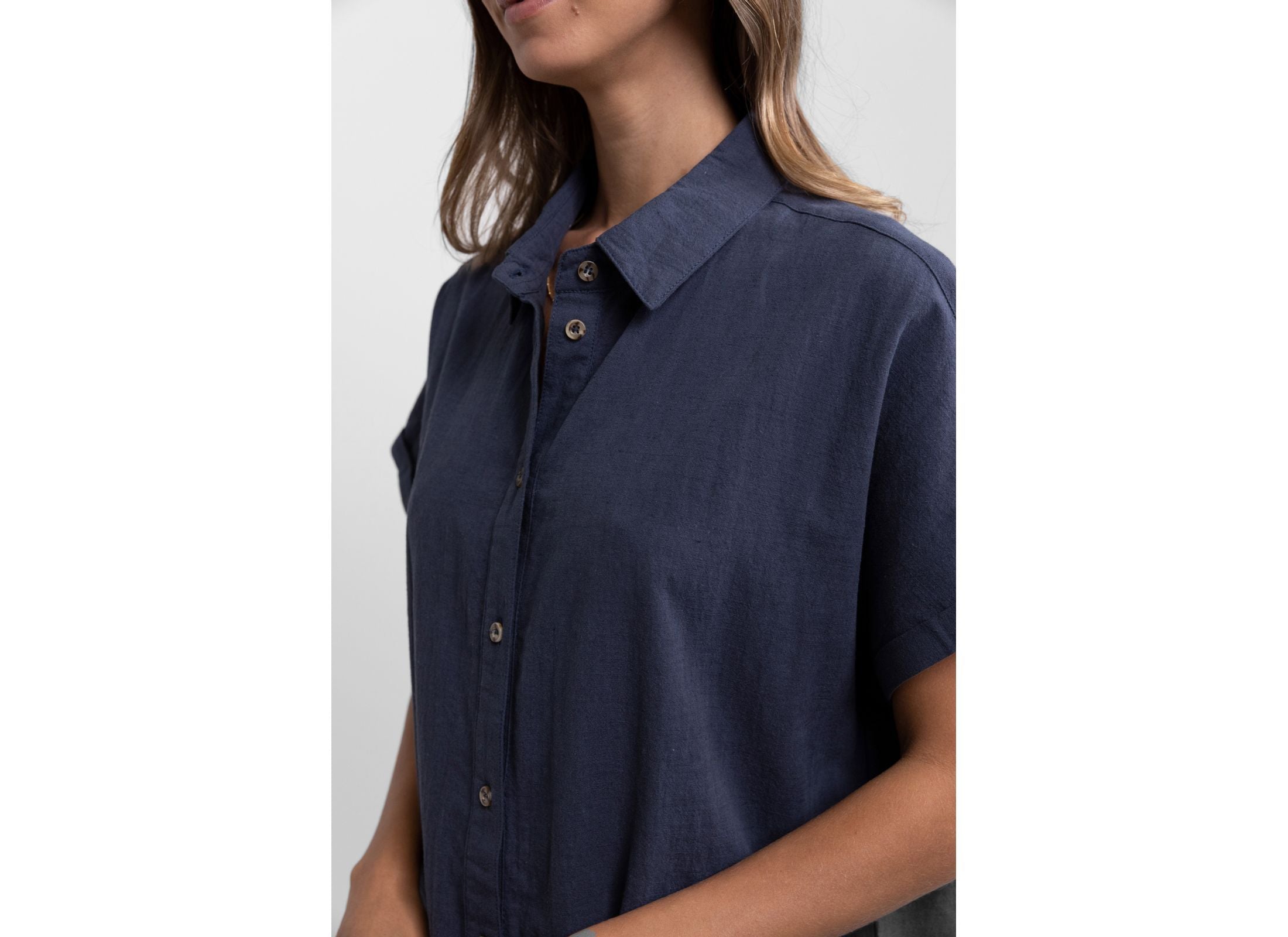 Classic Linen Shirt Dress / Worn Navy